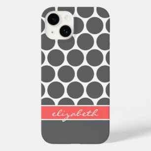 Charcoal Grey and Coral Mod Big Dots Monogram Case-Mate iPhone 14 Case