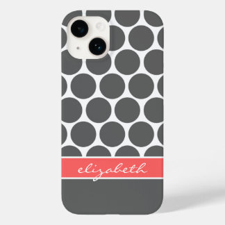 Charcoal Grey and Coral Mod Big Dots Monogram Case-Mate iPhone 14 Case