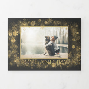 Charcoal Grey and Gold 5-Photo Holiday Tri-Fold Holiday Card