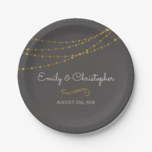 Charcoal Grey and Gold Foil String Lights Plates
