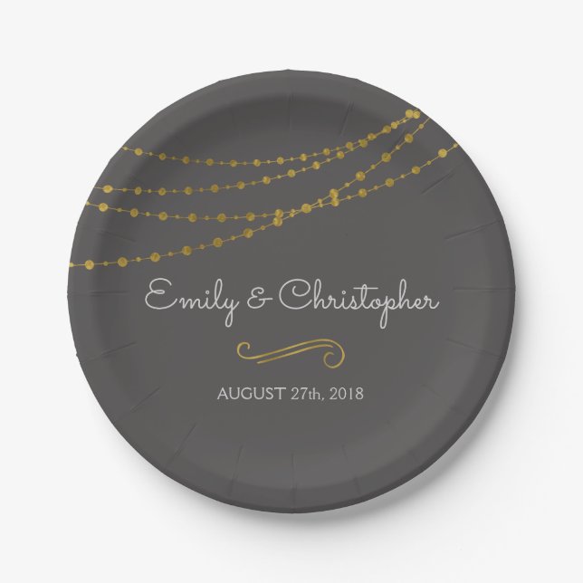 Charcoal Grey and Gold Foil String Lights Plates (Front)