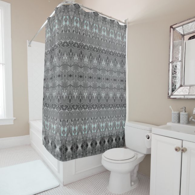 Charcoal Grey and Teal Shower Curtain (In Situ)