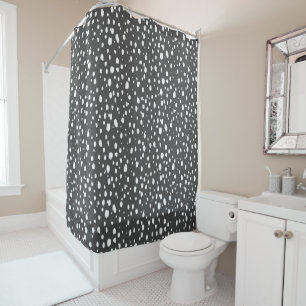 Charcoal Grey and White Abstract Dots Shower Curtain