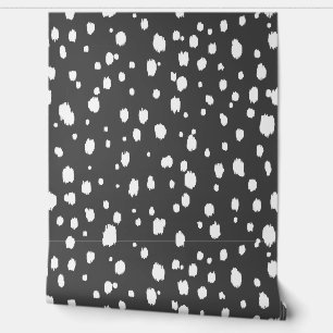 Charcoal Grey and White Abstract Dots Wallpaper