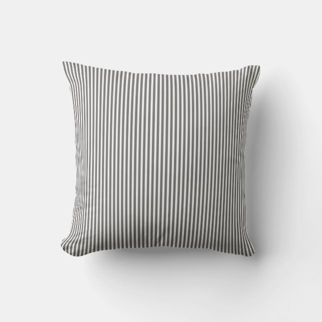 Charcoal Grey and White Cabana Stripes Cushion (Front)