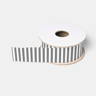 Charcoal Grey and White Cabana Stripes Grosgrain Ribbon