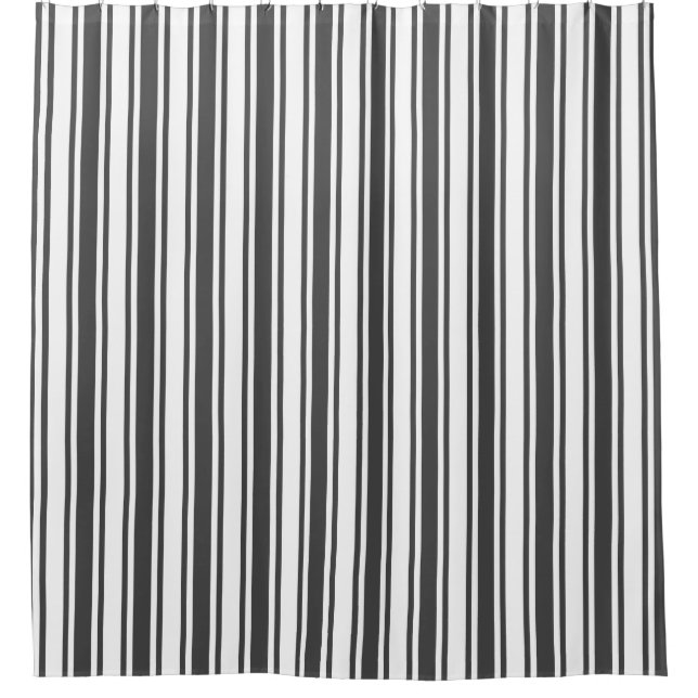 Charcoal grey and white candy stripes shower curtain (Front)
