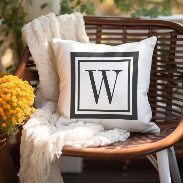 Charcoal Grey and White Classic Square Monogram Cushion (Creator Uploaded)