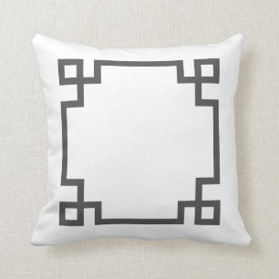 Charcoal Grey and White Greek Key Cushion