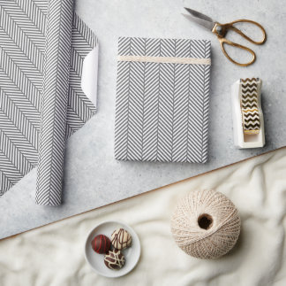 Charcoal Grey and White Herringbone Wrapping Paper
