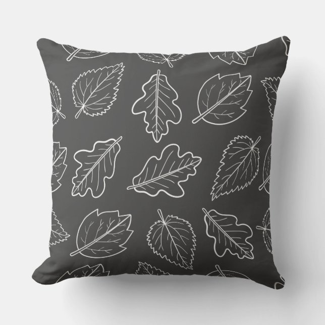 Charcoal Grey and White Leaf Pattern Outdoor Cushion (Front)