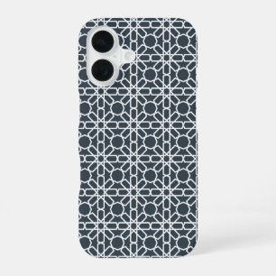 Charcoal Grey and White Moroccan Zellige Pattern iPhone 16 Case