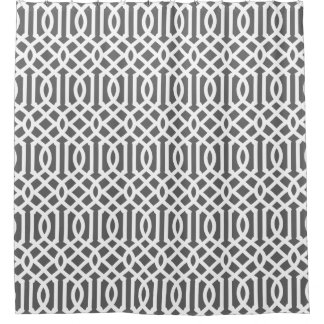 Charcoal Grey and White Trellis Shower Curtain