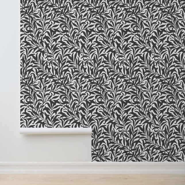 Charcoal Grey and White Willow Bough Wallpaper (Application)