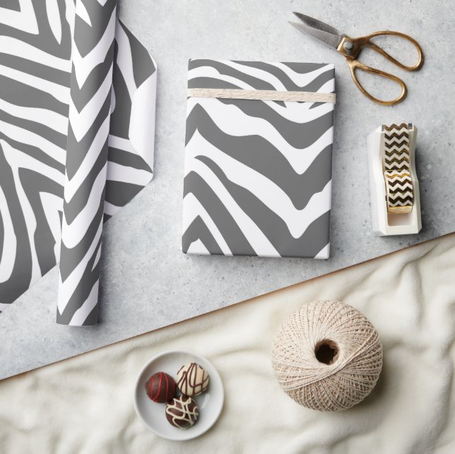 Charcoal Grey and White Zebra Stripes Animal Print Wrapping Paper (Crafts)