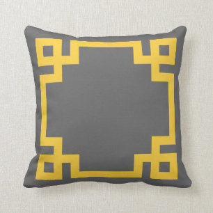 Charcoal Grey and Yellow Greek Key Border Cushion