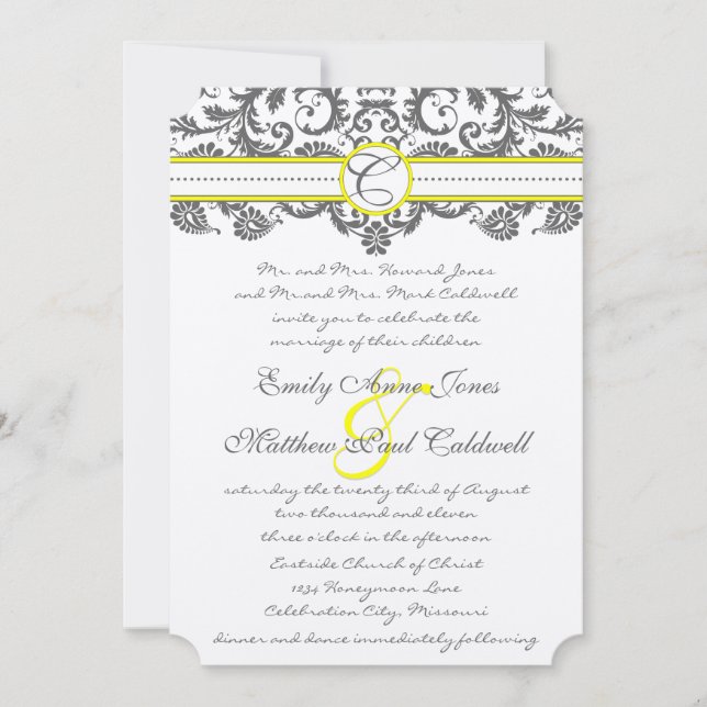 Charcoal Grey and Yellow Wedding Invitations (Front)