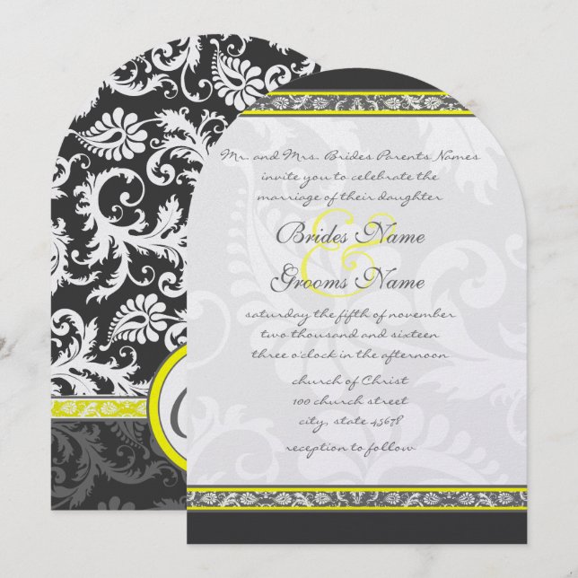 Charcoal Grey and Yellow Wedding Invitations (Front/Back)