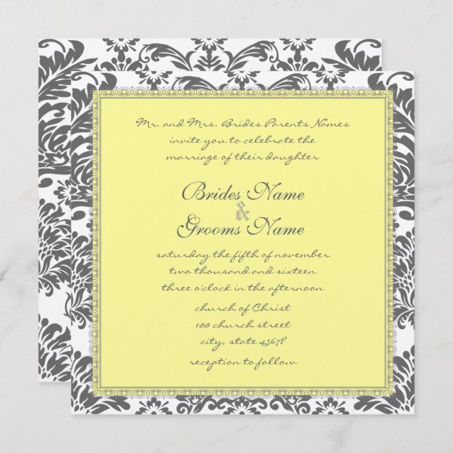 Charcoal Grey and Yellow Wedding Invitations (Front/Back)