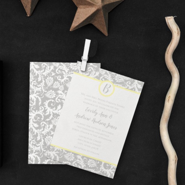 Charcoal Grey and Yellow Wedding Invitations (Creator Uploaded)