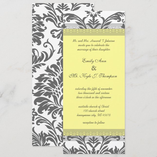 Charcoal Grey and Yellow Wedding Invitations (Front/Back)