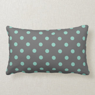 Charcoal Grey & Aqua Cute Modern Polka Dots Lumbar Cushion