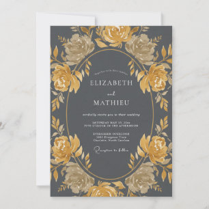 Charcoal Grey Aristocratic Vintage Wedding Invitation
