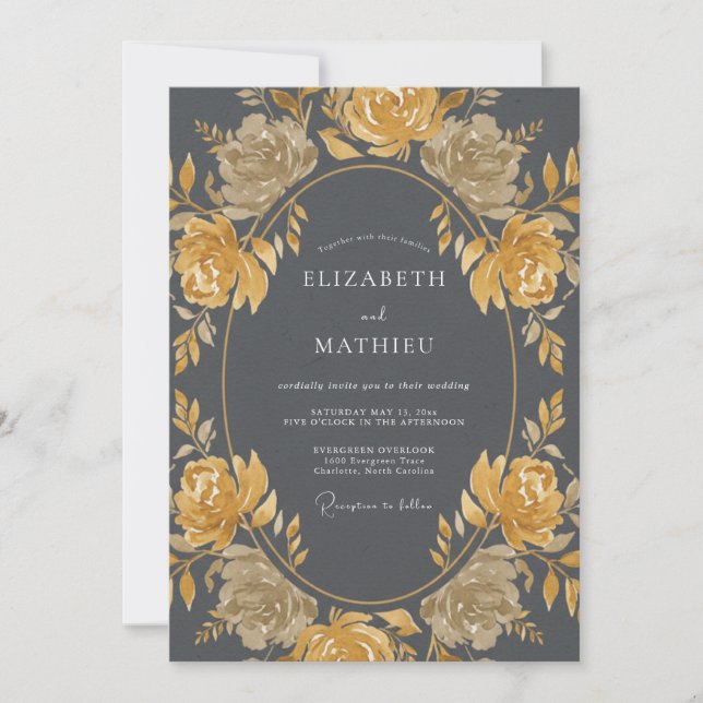 Charcoal Grey Aristocratic Vintage Wedding Invitation (Front)
