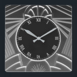 Charcoal Grey Art Deco Clock - Abstract Lines<br><div class="desc">"art deco clock",  "art nouveau clock",  "dark charcoal grey grey",  "1920s geometric symmetrical lines",  "stylish sophisticated 1920 style",  "black and white",  "retro vintage luxurious antique",   "elegant line pattern design",  "glamourous glam square clock",  "classy classic glamour"</div>