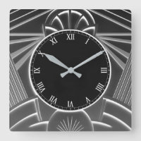 Charcoal Grey Art Deco Clock - Abstract Lines