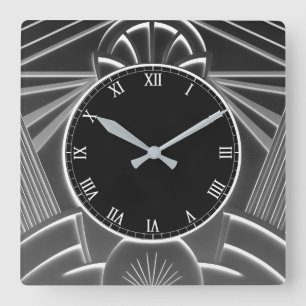 Charcoal Grey Art Deco Clock - Abstract Lines