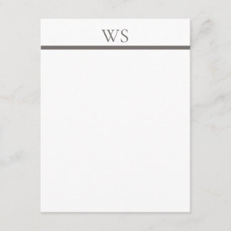 Charcoal Grey Bar Monogram Elegant Flat Note Card