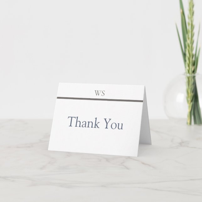Charcoal Grey Bar Monogram Thank You Card (Front)