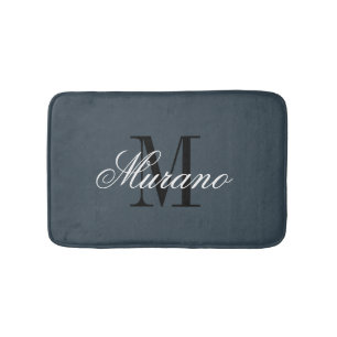 Charcoal grey bath mat with elegant name monogram