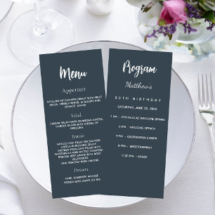 Charcoal grey birthday program dinner menu card