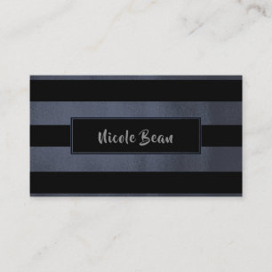 Charcoal Grey Blue Black Stripes Chic Modern Glam Business Card
