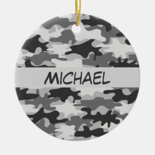 Charcoal Grey Camo Camouflage Name Personalised Ceramic Tree Decoration