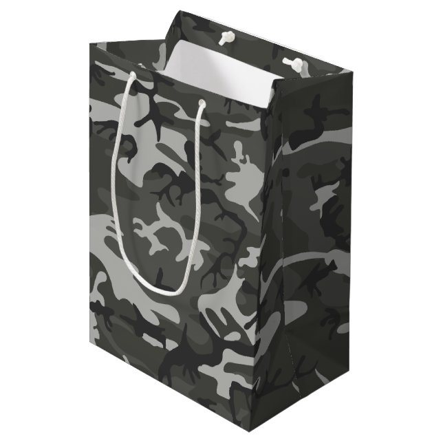 Charcoal Grey Camouflage Medium Gift Bag (Front Angled)