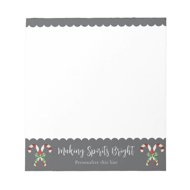 Charcoal Grey Candy Cane Festive Personalised Notepad (Front)