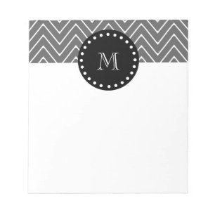 Charcoal Grey Chevron Pattern Black Monogram Notepad