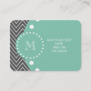 Charcoal Grey Chevron Pattern   Mint Green Monogra Business Card