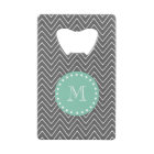 Charcoal Grey Chevron Pattern Mint Green Monogram
