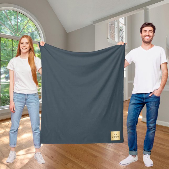 Charcoal grey corporate logo custom company gift fleece blanket (Creator Uploaded)