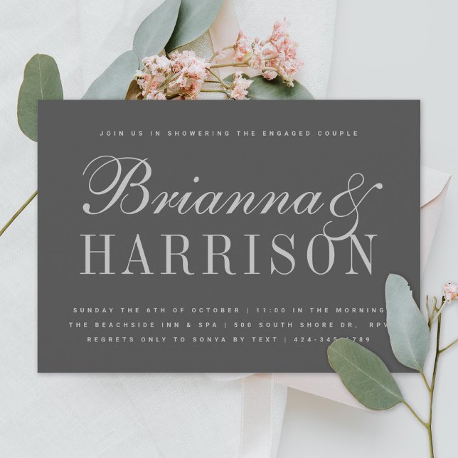 Charcoal Grey Couples Names Wedding Shower Invitation (Creator Uploaded)