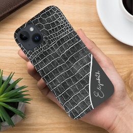 Charcoal Grey Crocodile Personalised Case-Mate iPhone 14 Case