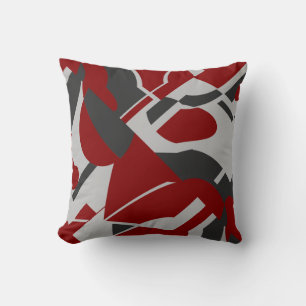 Charcoal Grey Dark Red Bold Diagonal Art Design Cushion