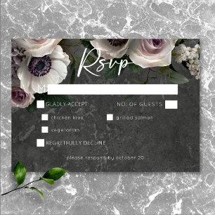 Charcoal Grey Elegant Floral Modern Wedding Dinner RSVP Card