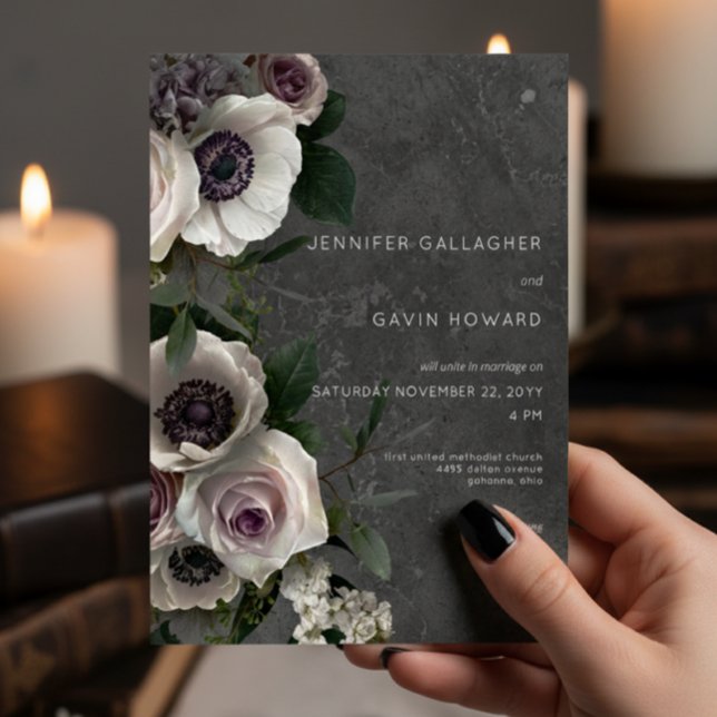 Charcoal Grey Elegant Floral Modern Wedding Invitation (Creator Uploaded)