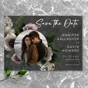 Charcoal Grey Elegant Floral Modern Wedding Photo Save The Date
