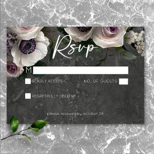 Charcoal Grey Elegant Floral Modern Wedding RSVP Card